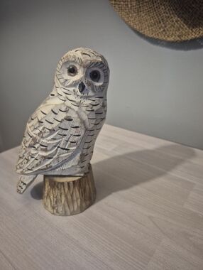 Handcrafted White & Brown Owl Figurine Home Accent